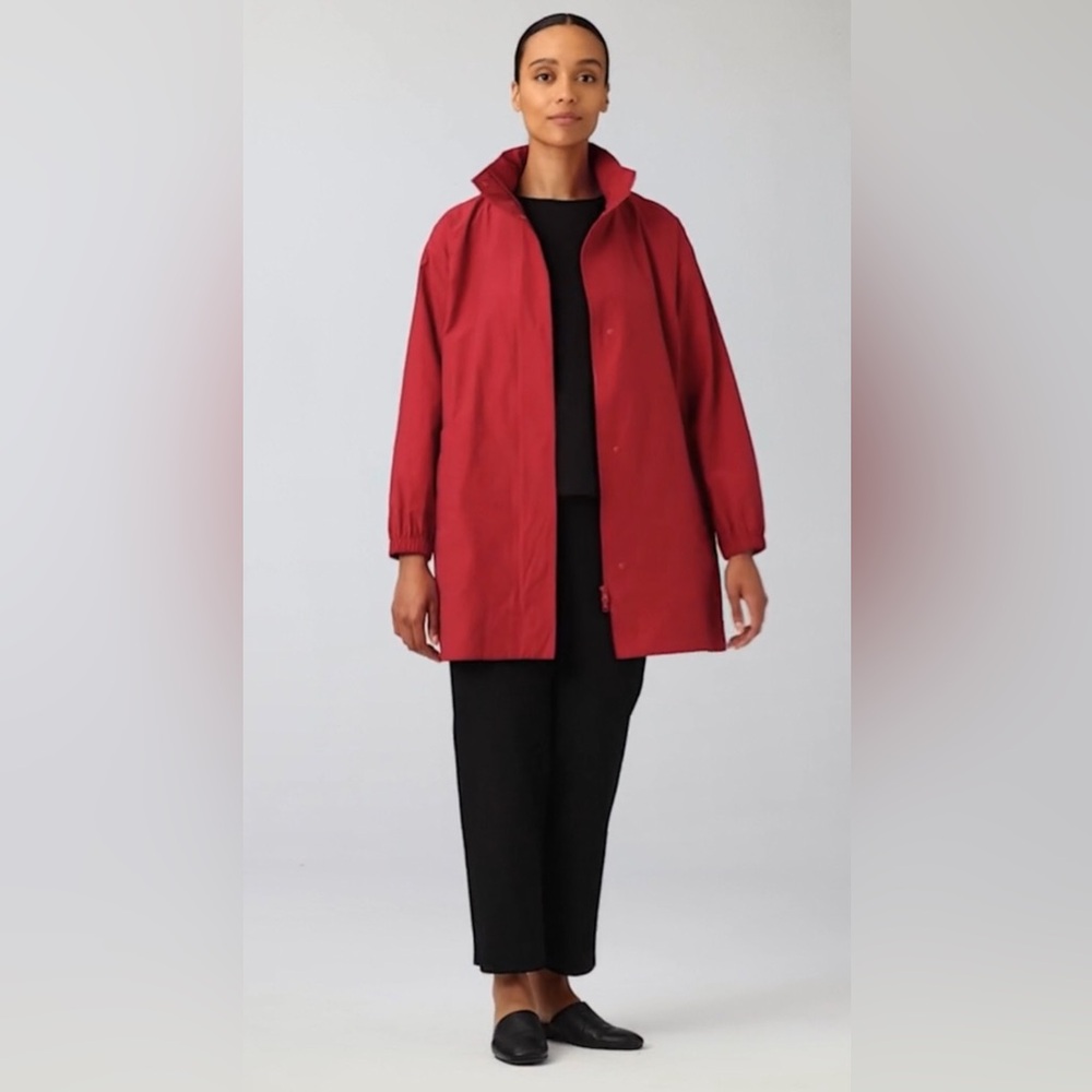 Eileen Fisher Light Cotton Nylon Stand Collar Long Coat